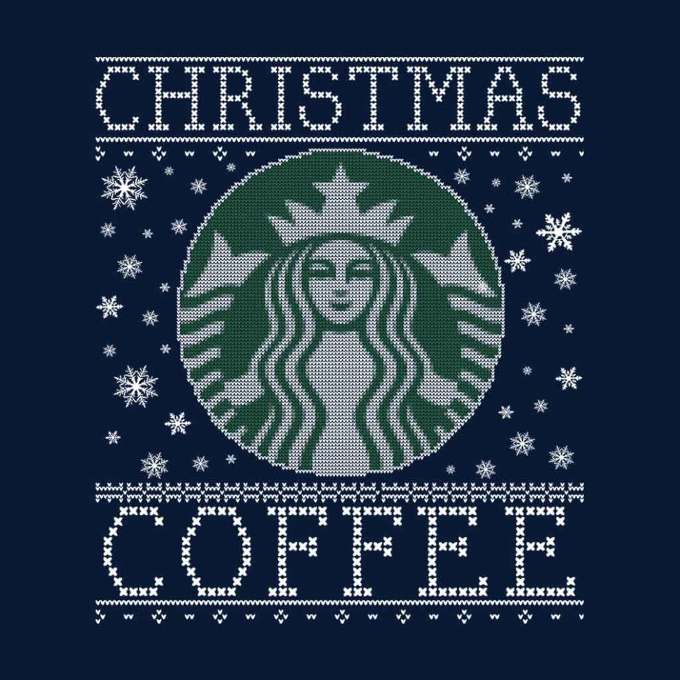 (X-Large (12-13 Yrs), Navy Blue) Christmas Coffee Starbucks Christmas Knit Pattern Kid's T-Shirt thumbnail