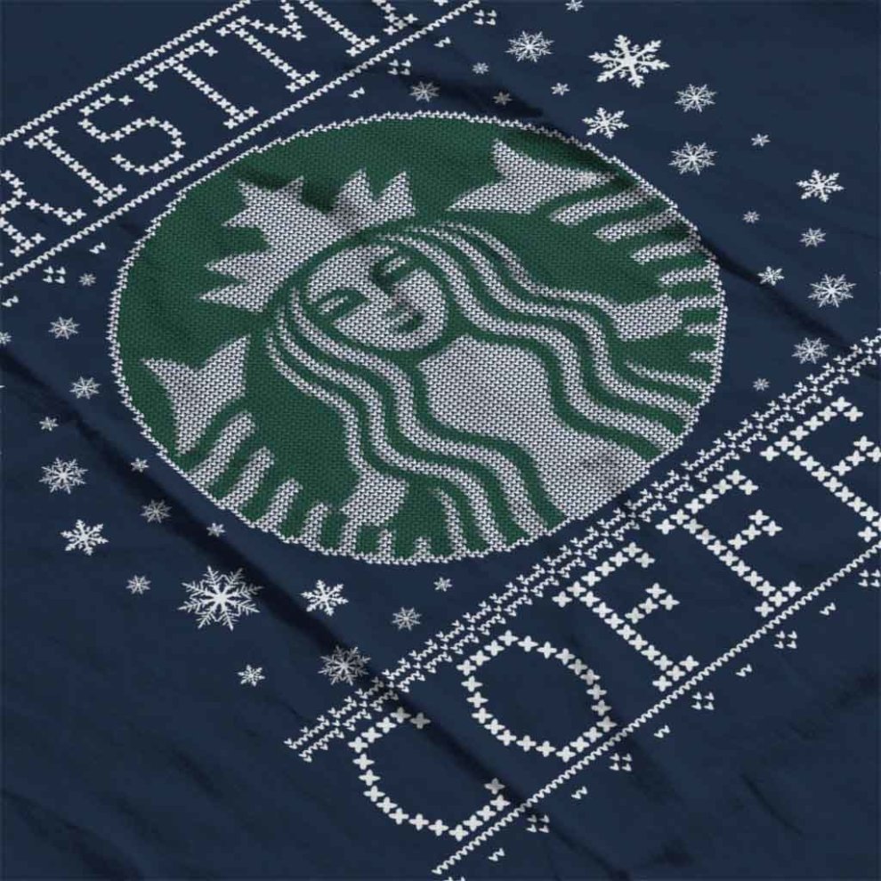 (X-Large (12-13 Yrs), Navy Blue) Christmas Coffee Starbucks Christmas Knit Pattern Kid's T-Shirt thumbnail