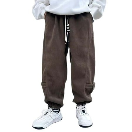 Landzoo Warm Thick Velvet Corduroy Pants for Boys Winter Casual Sweatpants for Kids Comfortable Sports Pants for Ages 6 16 Cute Casual Lightweight Chi