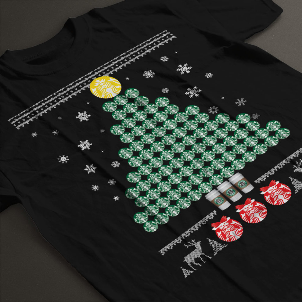 (X-Large (12-13 Yrs)) Starbucks Christmas Tree Pattern Kid's T-Shirt thumbnail