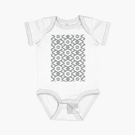 Luvly Gray and White Art Deco Geometric Shape Pattern 2022 Trending Color - Hue - Shade - Colour Pantone Ultimate Gray 17-5104 Short Sleeve Baby One-P