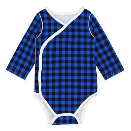 Xecao Buffalo Plaid Blue Black Print Baby Unisex-baby Cotton Long-sleeve Bodysuits-6 Months