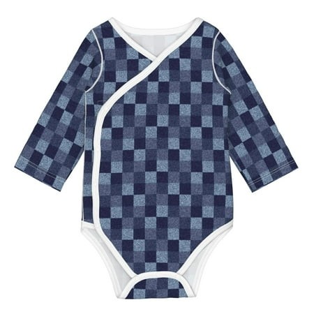 Xecao Blue Gingham Buffalo Check Print Baby Unisex-baby Cotton Long-sleeve Bodysuits-6 Months