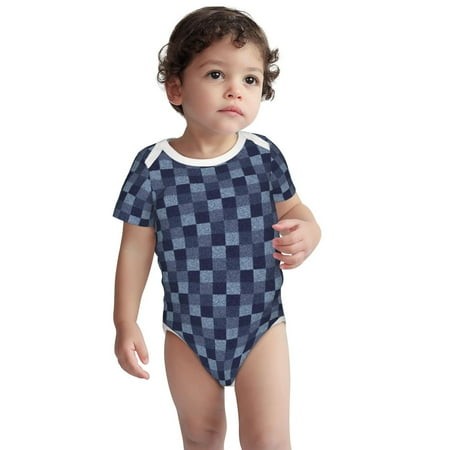 Rocae Blue Gingham Buffalo Check for Baby Cotton Short-Sleeve Bodysuits for Unisex Onesies Bodysuit-6 Months