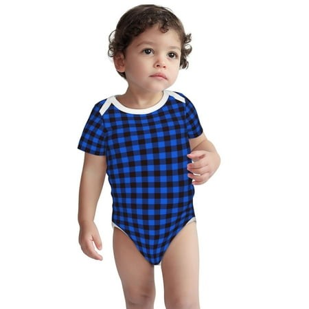 Rocae Buffalo Plaid Blue Black for Baby Cotton Short-Sleeve Bodysuits for Unisex Onesies Bodysuit-6 Months