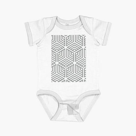 LuvlyGray and White Ornamental Cube Geometric Pattern 2022 Trending Color - Hue - Shade - Colour Pantone Ultimate Gray 17-5104 Short Sleeve Baby One-P