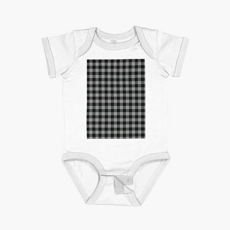 Luvly Gray and Black Buffalo Plaid Pattern 2022 Trending Color - Hue - Shade - Colour Pantone Ultimate Gray 17-5104 Short Sleeve Baby One-Piece  New B
