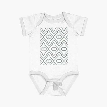 Luvly Gray and White Abstract Art Deco Shape Pattern 2022 Trending Color - Hue - Shade - Colour Pantone Ultimate Gray 17-5104 Short Sleeve Baby One-Pi