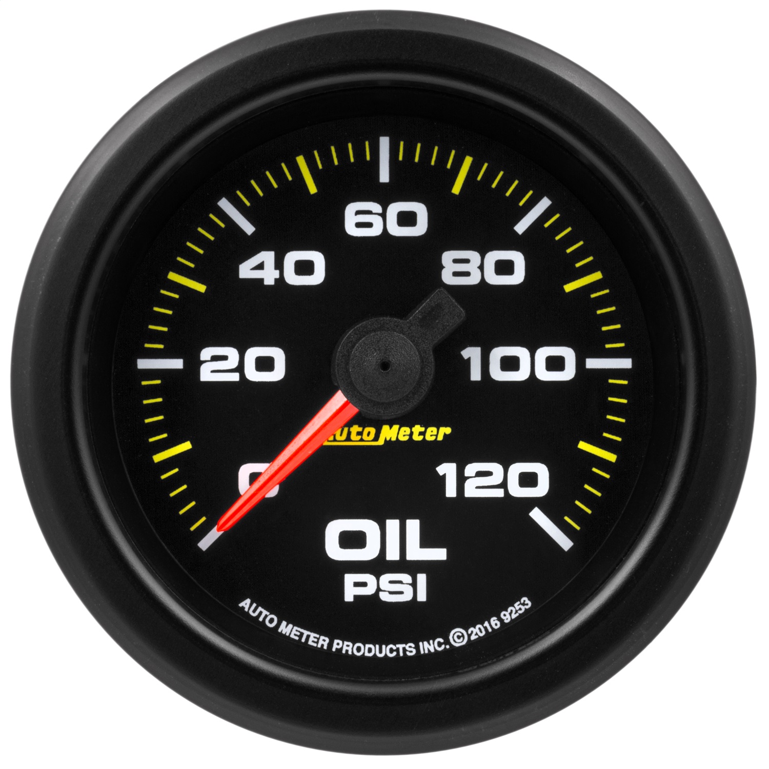 AutoMeter 9253 Extreme Environment Oil Pressure Gauge; 2-1/16 in.; 0-120 PSI; Black Dial Face; Fluorescent Red Pointer; Black Bezel; White LED Lightin