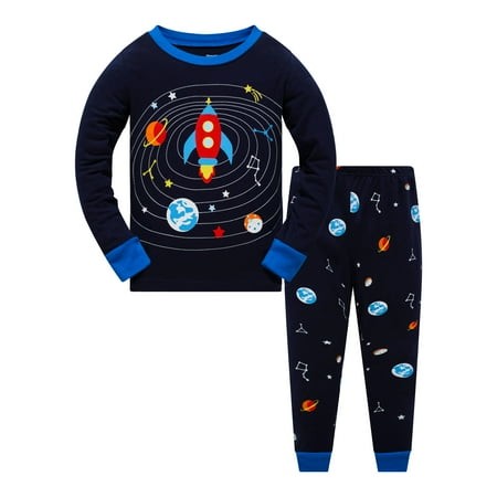 Little Boys Pajamas for Toddler Clothes Set Space Rocket Sleepwear Long Sleeve 100% Cotton 2 Piece Kids Pjs Size 4T/6229