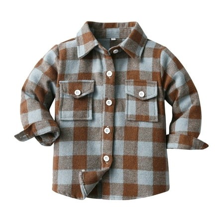 TOWED22 Baby Boys Flannel Shirt Toddler Long Sleeve Button up Buffalo Plaid Shirt Little Boys Kids Fall Casual Flannel Shacket(Light Blue 6-12 Months)