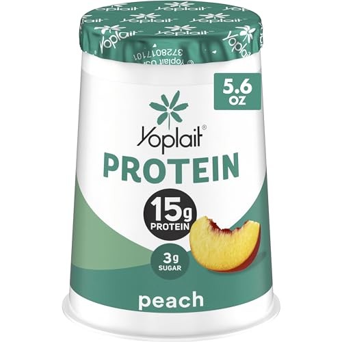 Yoplait Protein Yogurt Cultured Dairy Snack Cup, Peach Flavored, Gluten Free Protein Snacks, 5.6 Oz