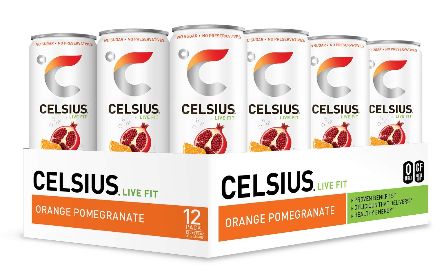 CELSIUS Sweetened with Stevia Essential Energy Drink  12 Fl Oz  Sparkling Orange Pomegranate (Pack of 12)