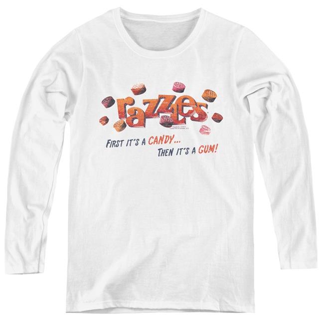 Trevco Sportswear DBL143-WL-2 Womens Dubble Bubble, a Gum & a Candy - Long Sleeve Tee, White - Medium
