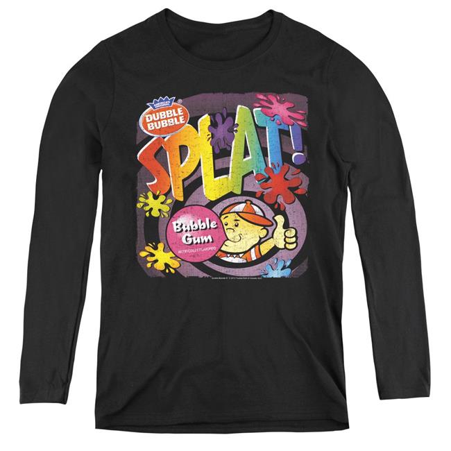 Trevco Sportswear DBL129-WL-1 Womens Dubble Bubble & Splat Gum - Long Sleeve Tee, Black - Small