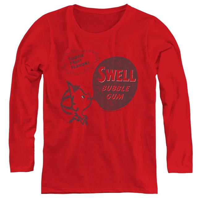 Trevco Sportswear DBL128-WL-3 Womens Dubble Bubble & Swell Gum - Long Sleeve Tee, Red - Large