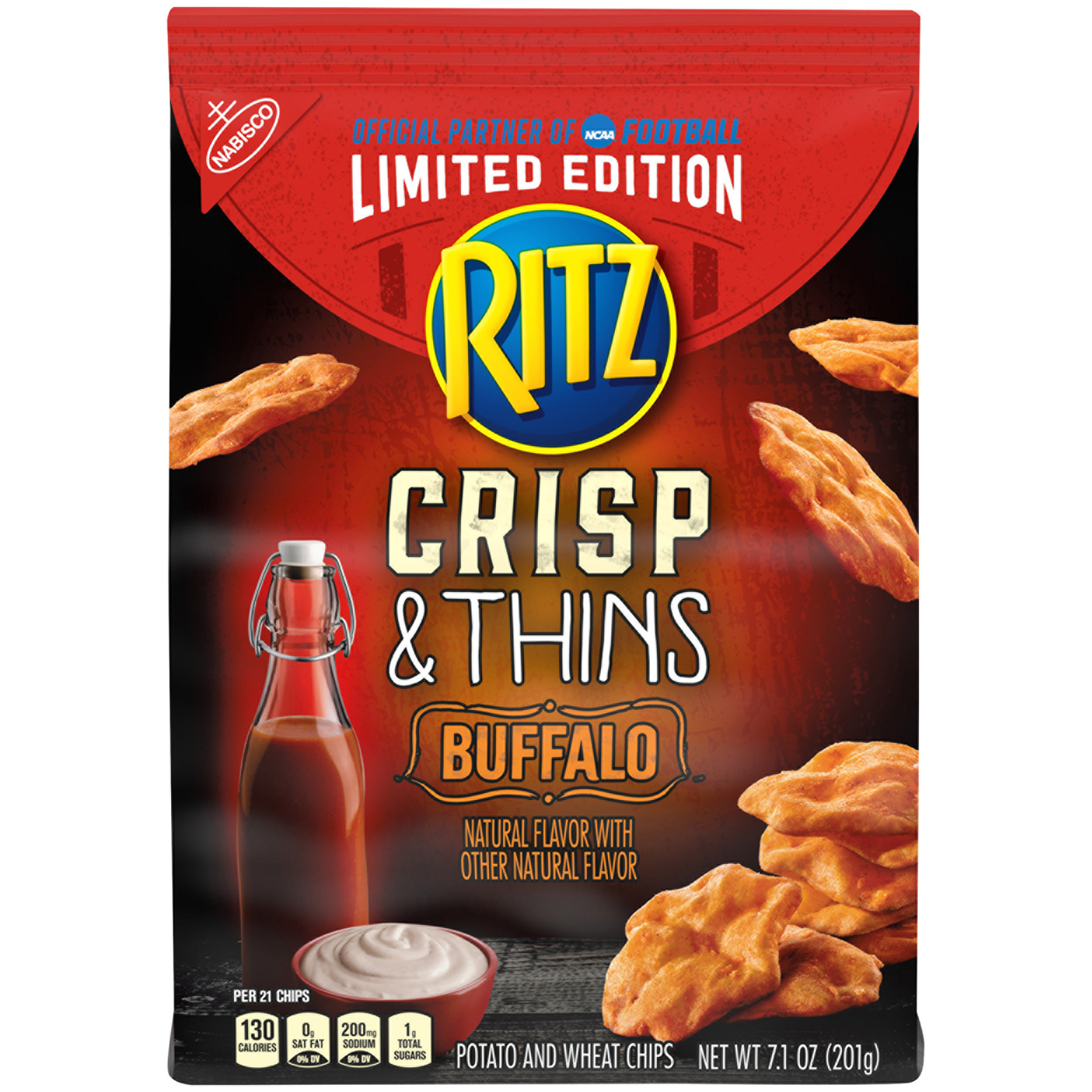 RITZ Crisp & Thins Chips, Limited Edition Buffalo Flavor, 1 Bag (13.7 Oz)