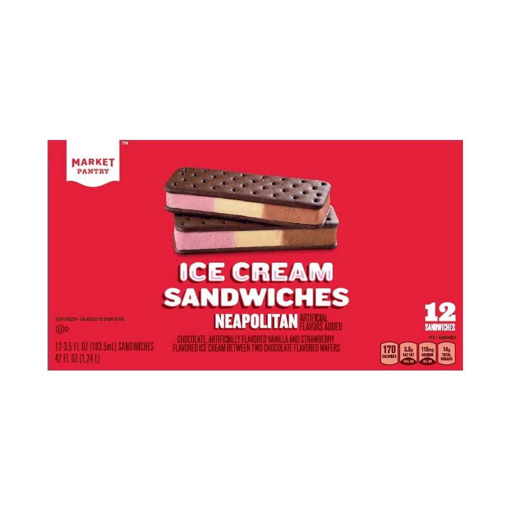 Neapolitan Chocolate, Artificially Flavored Vanilla and Strawberry Flavored Ice Cream Between Two Chocolate-flavored Wafers Sandwiches