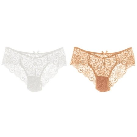 (2-Pack) Kcodviy Women Panties Lace Barely There Bras for Women 4742 Cutout Hollow Waist Bubble Underwear for Women Panties