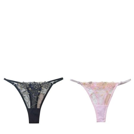 Wijhcboe 2 Pack Womens Remote Panties for Women Pleasure Large Size Sexy Womens Barely There Bras for Women 4742 Embroidered Hollow Mesh Seductive Wom