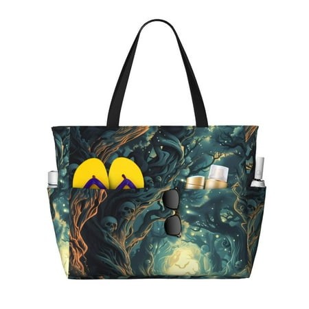 Balery Enchanted Forest Skull Path Beach Travel Bag - Water-Resistant  Large Capacity Lightweight Tote with 7 Pockets for Women and Men - Perfect for 