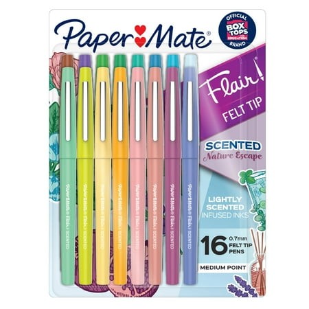 Paper Mate Flair Nature Escape Scented Felt Tip Pens Medium Point (0.7mm) Assorted Colors 16-Count (Perfect for Journaling Writing Coloring and Teache