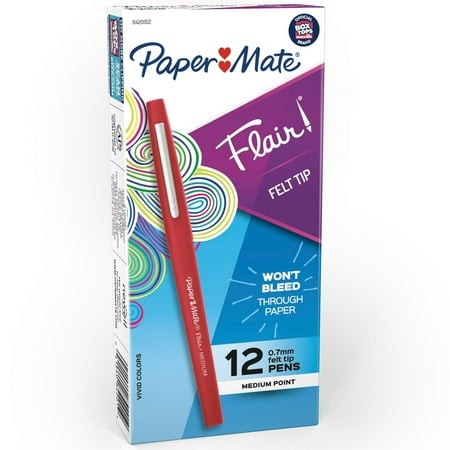 Paper Mate Flair Felt Tip Pens  Medium Point (0.7mm)  Red  12 Count
