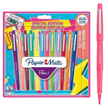 Paper Mate Flair Felt Tip Pens | Medium Point (0.7mm) | Assorted Retro Colours | 12 Count
