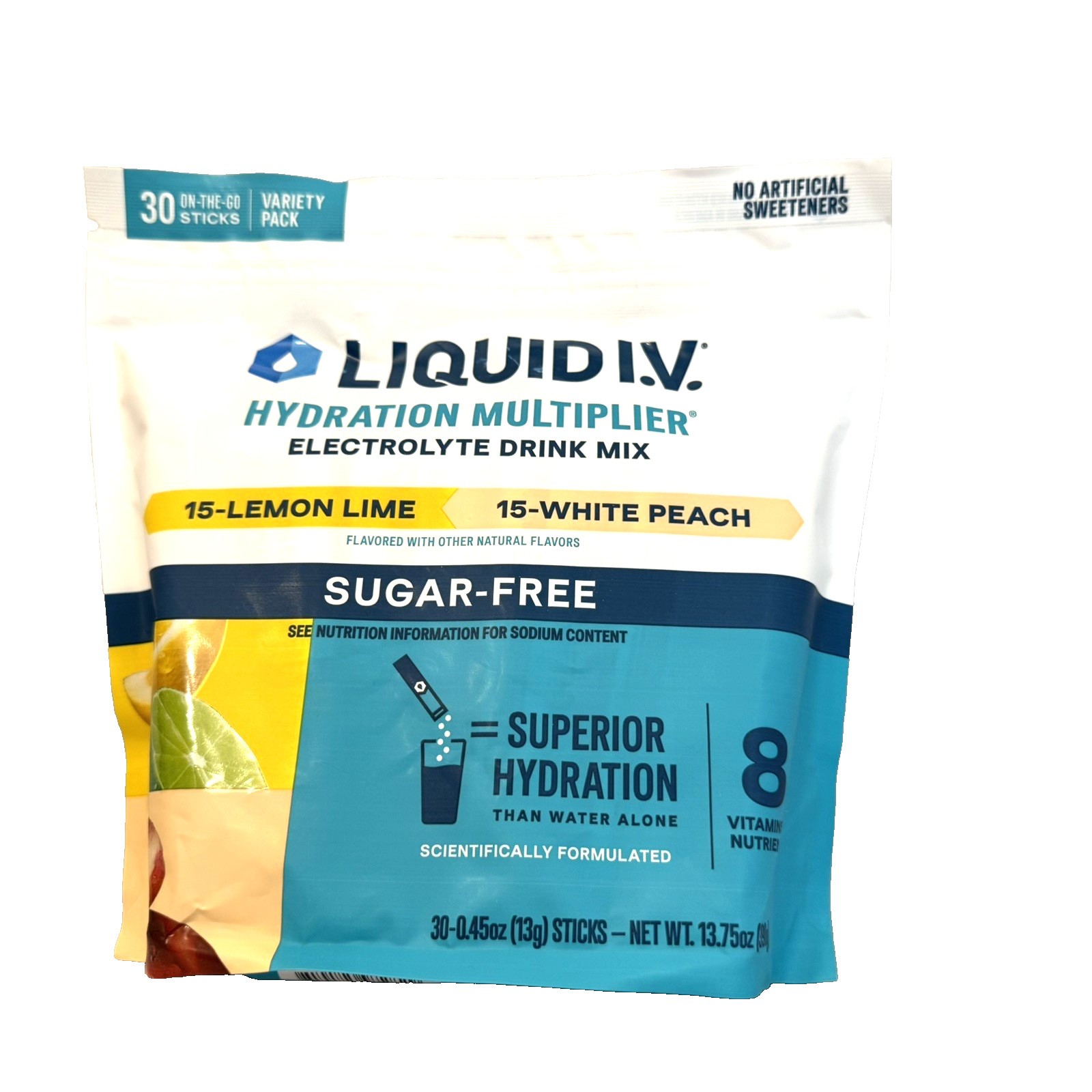Liquid IV Hydration Multiplier 30 PACK 15-Lemon Lime 15-White Peach Mix BB: 3/27 thumbnail