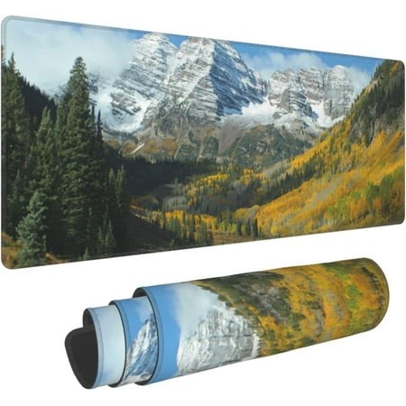 Maroon Bells Peaks and Golden Aspens Extended Gaming Mouse Pad Large Desk Mat with Non-Slip Rubber Base and Stitched Edges Keyboard Mouse Mat Desk Pad