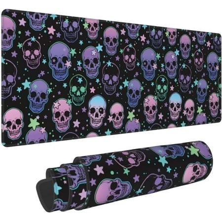 Skull Gaming Mouse Pad XXL Large Mousepad 31.5×11.8 Inch Extended Desk Mat Protector Cute Desk Decor with Stitched Edges Non-Slip Rubber Base for Wor
