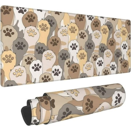 Kawaii Cute Cats Footprint Extended Gaming Mouse Pad Large Desk Mat with Non-Slip Rubber Base and Stitched Edges Keyboard Mouse Mat Desk Pad for Work 