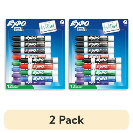 (2 Pack) EXPO Dry Erase Markers  Chisel Tip  Assorted Colors  12 Count