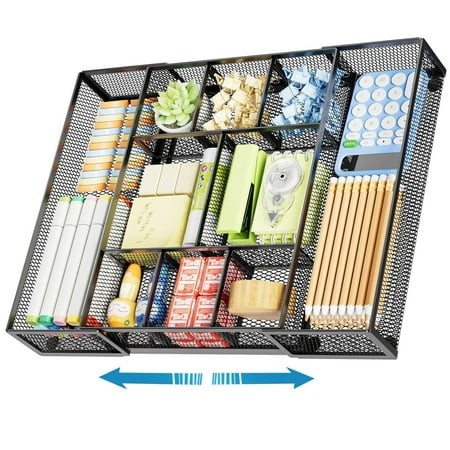 marbrasse expandable desk drawer organizer  mesh drawer organizer tray with 10 adjustable compartments  desk organizers and accessories