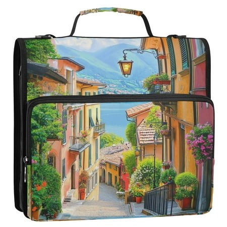Full-Print Water-Resistant 3-Ring Binder Bag - 34.531.5(9+3)cm - Polyester Material - Ideal for School and Office Use，Downhill Path House