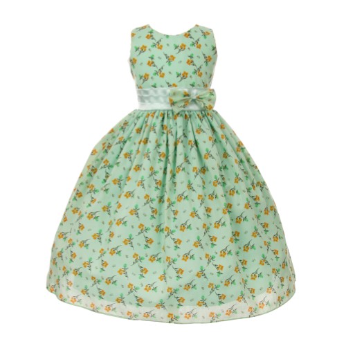 Big Girls Mint Floral Pattern Bow Accent Junior Bridesmaid Dress 8-16
