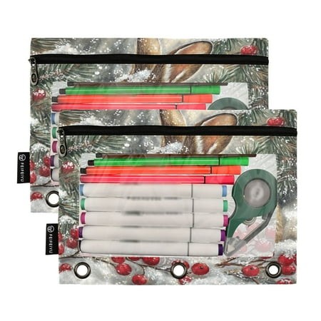 Ckdifva Easter Rabbit Pencil Pouch 3 Ring Zipper Pencil Case Binder Pockets Clear Top Cosmetic Bag 2 Pack