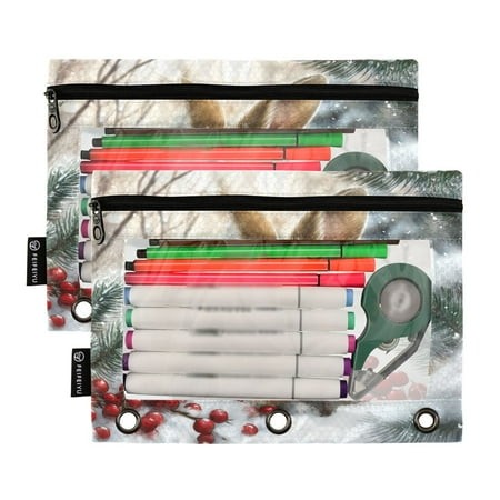 Ckdifva Snow Rabbit Easter Pencil Pouch 3 Ring Zipper Pencil Case Binder Pockets Clear Top Cosmetic Bag 2 Pack