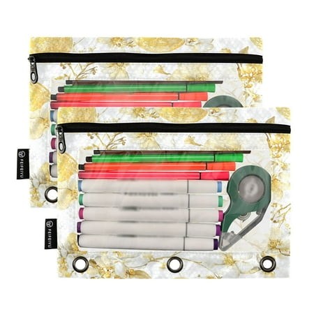 Ckdifva Gold Easter Eggs Flowers Pencil Pouch 3 Ring Zipper Pencil Case Binder Pockets Clear Top Cosmetic Bag 2 Pack