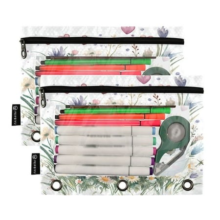 Ckdifva Easter Eggs Hearts Pencil Pouch 3 Ring Zipper Pencil Case Binder Pockets Clear Top Cosmetic Bag 2 Pack