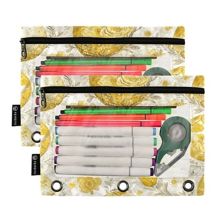 Ckdifva Gold Easter Eggs Pencil Pouch 3 Ring Zipper Pencil Case Binder Pockets Clear Top Cosmetic Bag 2 Pack