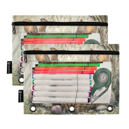Ckdifva Rabbits Easter Eggs Pencil Pouch 3 Ring Zipper Pencil Case Binder Pockets Clear Top Cosmetic Bag 2 Pack
