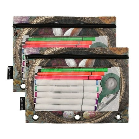 Ckdifva Rabbit Easter Eggs Pencil Pouch 3 Ring Zipper Pencil Case Binder Pockets Clear Top Cosmetic Bag 2 Pack