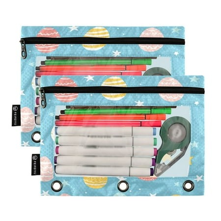 Ckdifva Easter Eggs Pencil Pouch 3 Ring Zipper Pencil Case Binder Pockets Clear Top Cosmetic Bag 2 Pack