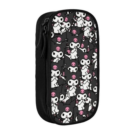 Sanrio Kuromi Face Kawaii 9980 Double Layer Large Capacity Pencil Bag with Zipper Compartments  Marker Storage Pouch  Office Supplies  Stationery Penc