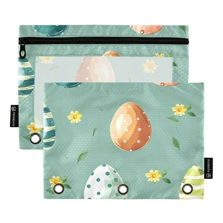 ALAZA 2 Pack Pencil Pouch Easter Eggs and Daisy Pencil Case for 3 Ring Binder Clear Window Pencil Bag Organizers
