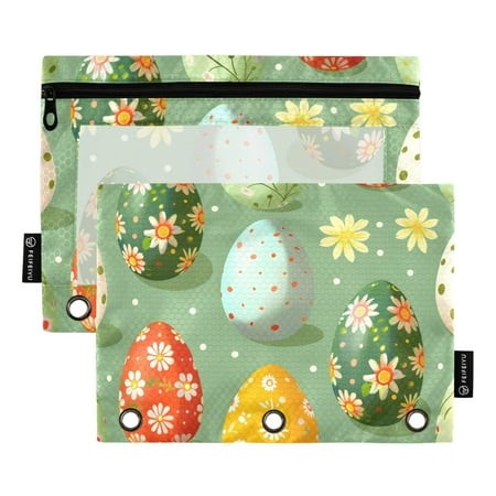 ALAZA 2 Pack Pencil Pouch Easter Eggs Floral Pencil Case for 3 Ring Binder Clear Window Pencil Bag Organizers