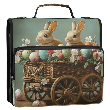 Circular Folder Package 13.6*3.5*12.4 Inches  Binder Bag，Binder Organizer，Zipper Binder，3 Ring Binder  Suitable for Work Easter Wagon Bunny