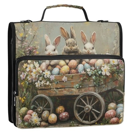 Circular Folder Package 13.6*3.5*12.4 Inches  Binder Bag，Binder Organizer，Zipper Binder，3 Ring Binder  Suitable for Work the Three Easter Rabbit