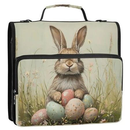 Circular Folder Package 13.6*3.5*12.4 Inches  Binder Bag，Binder Organizer，Zipper Binder，3 Ring Binder  Suitable for Work Cute Bunny at Easter
